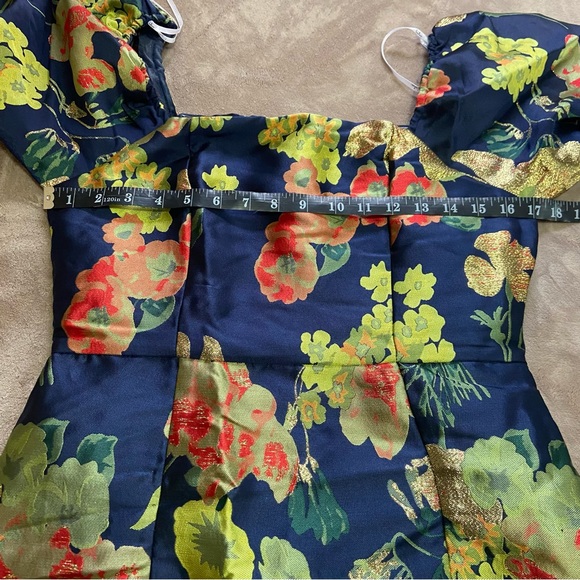 NWOT Lulus So Stunning Navy Blue Floral Jacquard Puff Sleeve Mini Dress - Picture 3 of 11